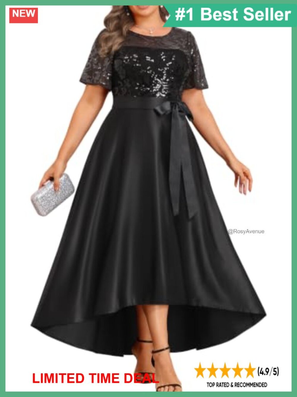 Plus Size High Low Sequin Satin Formal Evening Dress